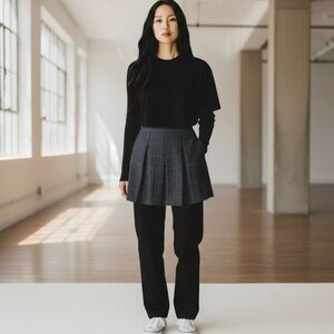 Vince Pleated Skirt Womens Size 8 Black Cotton Pocket Preppy Academia A Line